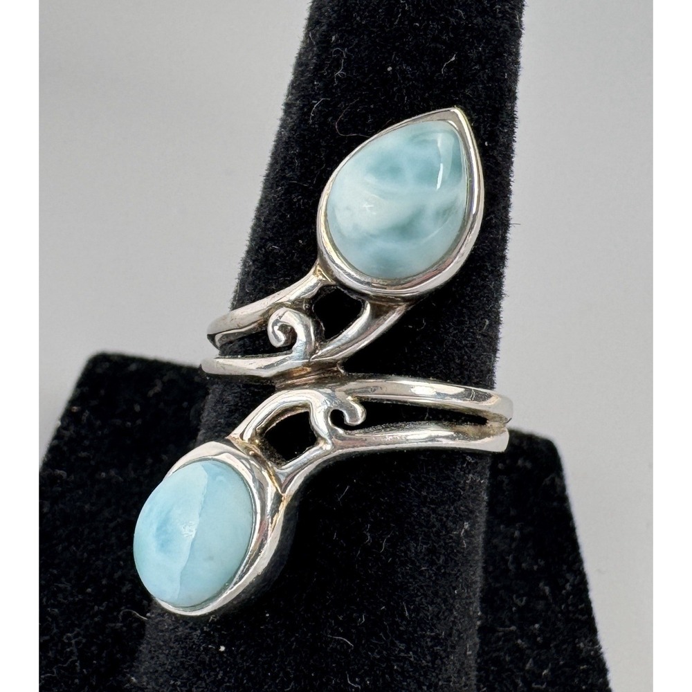 BBJ Thailand Larimar 925 Sterling Silver Bypass Ring Size 6